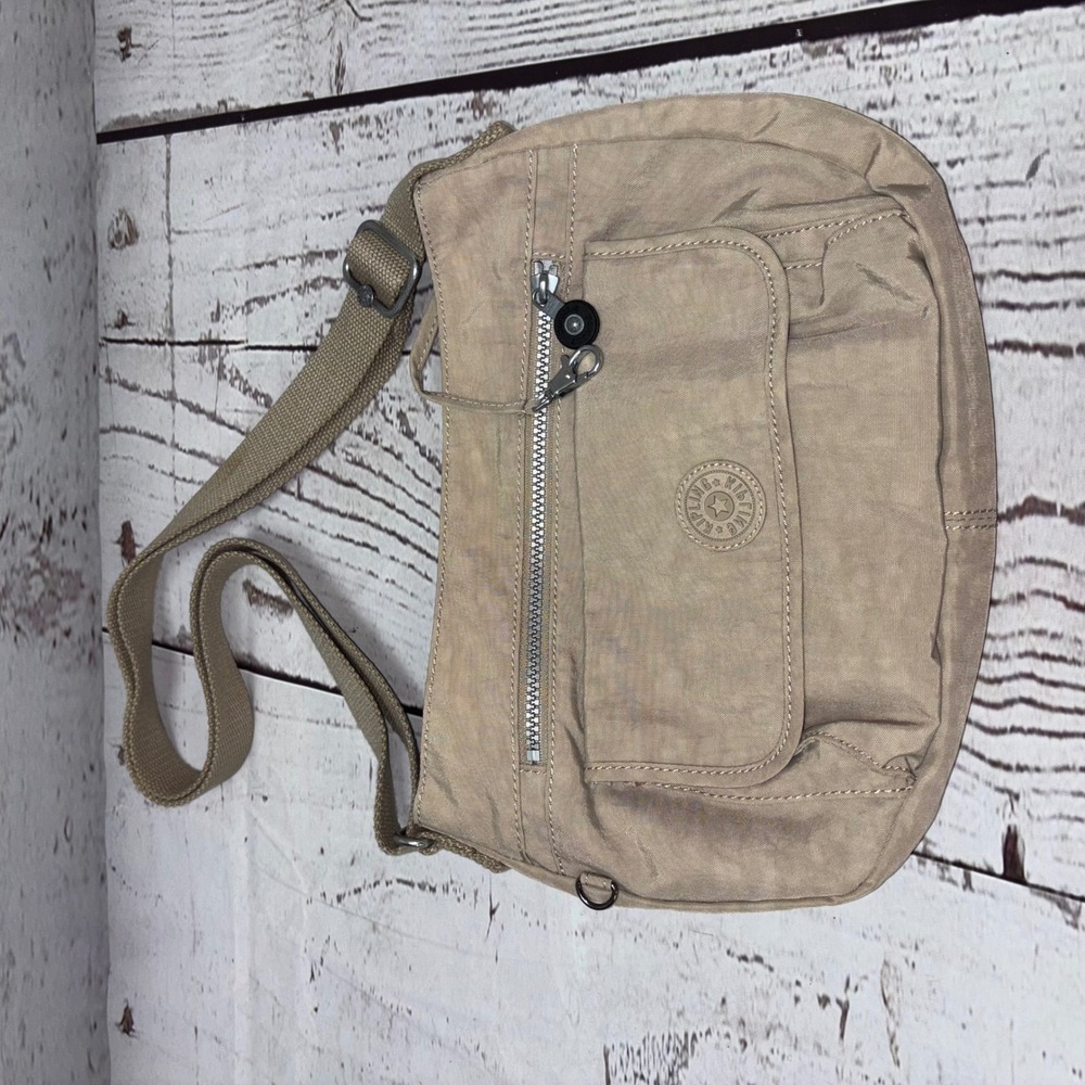 Kipling Tan Crinkle Nylon Crossbody Bag Adjustable Strap Khaki Shoulder Bag
